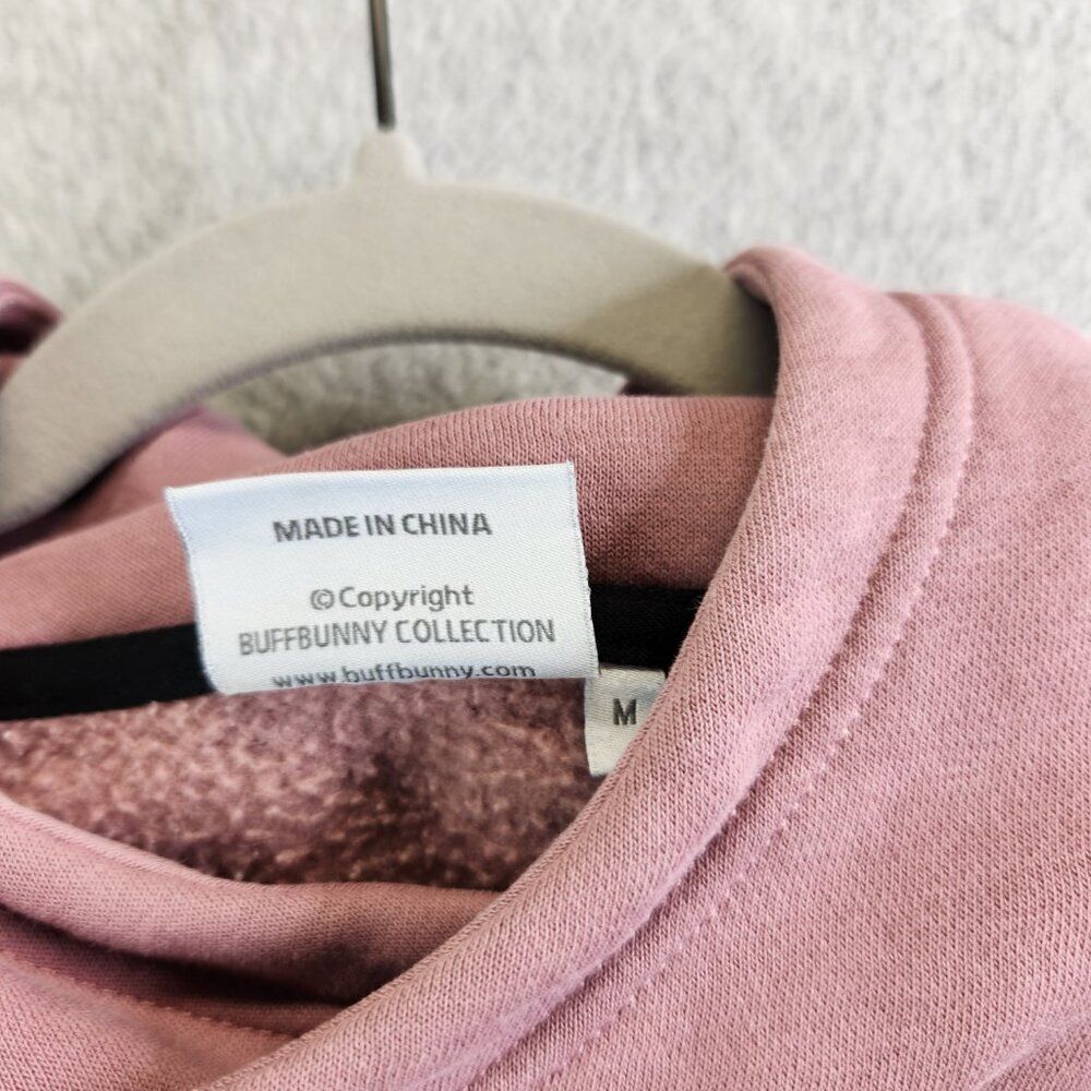 Buff Bunny Hoodie Womens M Pink Beyond Cowlneck Embossed Spellout Thumbholes - Picture 9 of 16
